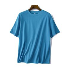 Welcome To Ifomt Official Store! Light Blue Short Sleeve T-shirt For Summer, Blue Solid Color Crew Neck Top, Basic Short Sleeve Solid Color Tops, Basic Solid Color Short Sleeve Tops, Blue Relaxed Fit Solid Color Shirt, Relaxed Fit Solid Color T-shirt For Summer, Basic Light Blue Plain T-shirt, Solid Color Cotton Short Sleeve T-shirt, Basic Solid Color Short Sleeve Shirt