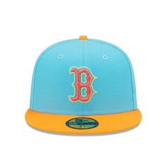 Make your Boston Red Sox fandom stand out with this Vice Highlighter 59FIFTY hat. Crafted by New Era, it features team graphics over a blue and orange design. This fitted hat will highlight Boston Red Sox team spirit at every opportunity. Structured fit Officially licensed Contrast-color undervisor High Crown Imported Embroidered graphics with raised details Fitted Brand: New Era Material: 100% Polyester Six panels with eyelets Flat bill with ability to curve Wipe clean with a damp cloth Right s Fun Blue Flat Bill Hat, Throwback Blue Baseball Season Hats, Retro Blue Baseball Cap For Sports, Blue Retro Baseball Cap For Sports, Retro Blue Baseball Hat, Blue Retro Sports Hat, Casual Snapback Hats For Fan Events, Retro Blue Baseball Cap, Casual Cap For Fan Events