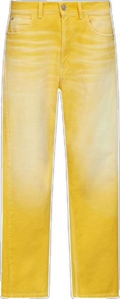 Yellow Five-pocket Pants For Spring, Spring Yellow Pants With Five Pockets, Casual Yellow Pants With Five Pockets, Yellow Wide Leg Jeans For Summer, Yellow Wide Leg Cotton Jeans, Trendy Yellow Straight Leg Jeans, Trendy Yellow Wide Leg Jeans, Yellow Straight Leg Jeans For Streetwear, Yellow Straight Leg Denim Bottoms