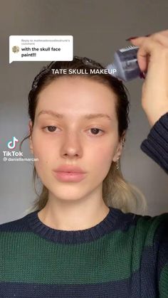 Tate Makeup Halloween, How To Do Tate Langdon Makeup, Skull Makeup Tate Langdon, Evan Peters Halloween Costume, Tate Skeleton Makeup Tutorial, Tate Outfits Ahs, Tate Langdon Skull Outfit, Ahs Couple Costume, Ahs Makeup Halloween