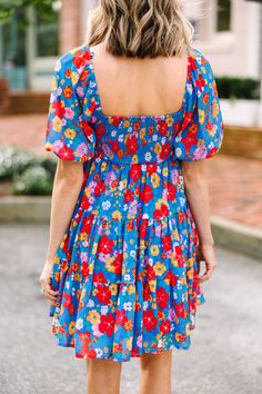 This dress is what dreams are made of! That floral print is so cute and are loving those bold colors! That babydoll fit is also really light and flowy for the summer! You are going to love styling this cutie with heels, sandals, or sneakers! This dress features a square neckline, short puff sleeves, a babydoll fit, and a floral print. Material has no amount of stretch.Cam is wearing the small. Floral Babydoll Dress, Mint Julep Boutique, Mint Julep, Heels Sandals, Babydoll Dress, Square Neckline, Medium Blue, Puff Sleeves, A Dream