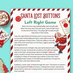 the santa lost buttons game is shown on a blue background with candy canes and candies