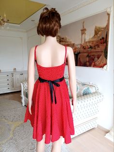 "Full Dress Pin Up Dress Rockabilly dress Red polka dot dress retro dress 70s red dress vintage summer dress Midi Dress L height of the woman in the photo - 180 cm Please refer to photos for details of condition. Condition: very good vintage Measurements: Length: 87 cm/34.3\" Bust: 96 cm/38\" Waist: 78 cm/ 30,7\" Hips: FREE Size: L note The color on the pictures may vary due to monitor settings and light reflections. Ready to ship Please do not hesitate to contact with me for any questions. Than Summer Rockabilly A-line Dresses, Polka Dot Summer Dress For Picnic, Fitted Polka Dot Dress For Picnic, Polka Dot Dresses For Summer Picnic, Summer Pinup Dresses For Party, Summer Party Pinup Dresses, Summer Pinup Party Dresses, Polka Dot Pinup Dress For Summer, Fitted Rockabilly Summer Dresses