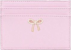 Pink Card Holder, Bow Applique, Pink Wallet, Pearl Bow, Pink Cards, Pearl Leather, Leather Card Holder, Quilted Bag, Gold Zipper