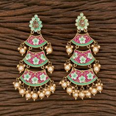 Gorgeous Pastels Jhumkas with pearl. Each piece is handcrafted . All the raw material used in this product is of high quality and is handcrafted with love. Height = 105 mm || Width = 55 mm Long Earring Indo Western Earring 100% Satisfaction Guarantee: Long Lasting Plating, High-Quality Stones. Gifting: This pair of earrings come in a beautiful gift pack , making it an ideal gift for birthday, wedding anniversary or wedding gift. Occasion: Perfect choice for any Indian occasion. Care: It is advis Bohemian Meenakari Bridal Dangle Earrings, Multicolor Meenakari Drop Chandelier Earrings, Multicolor Meenakari Chandelier Earrings For Festive Occasions, Festive Multicolor Meenakari Chandelier Earrings, Multicolor Meenakari Dangle Earrings, Traditional Pink Meenakari Chandelier Earrings, Pink Fusion Dangle Earrings, Multicolor Chandbali Chandelier Earrings For Pierced Ears, Multicolor Meenakari Chandelier Earrings For Festivals