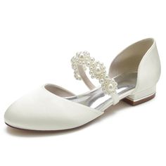 Shop Ivory Satin Round Toe Pearl Strap Mary Jane Flats Wedding Sandals color Ivory for Anniversary, Going out, Hanging out with worldwide Free shipping & Free return. Flat Sandals Wedding, Wedding Flats, Summer Flats, Shoes Wedding, Wedding Sandals, Womens Wedding Shoes, Mary Jane Flats, Heel Type, Shoe Size Chart