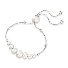 Ross-Simons - 4-9.5mm Cultured Pearl Bolo Bracelet in Sterling Silver. Must-have pearls! This bolo bracelet features graduated 4-9.5mm cultured freshwater pearls and 3-4mm sterling silver beads on a polished sterling silver box chain. Adjusts to fit most wrists with sliding pearl closure. Includes white rhodium to reduce tarnish. White pearl bolo bracelet. Pearl birthstones are the perfect gift for June birthdays. Pearl Birthstone, Bolo Bracelet, June Birthday, Bracelet Pearl, Fine Jewelery, Silver Box, Freshwater Cultured Pearls, Box Chain, White Pearl