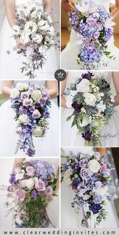 the bride's bouquet is made up of purple and white flowers