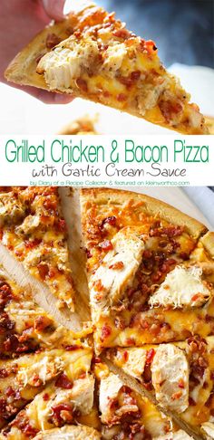 grilled chicken and bacon pizza with garlic cream sauce is an easy to make dinner