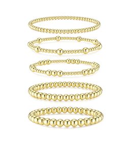 PRICES MAY VARY. [14k Gold Beaded Bracelets]Fansilver gold bracelet sets includes 3pcs/5pcs gold beaded bracelets which stacks well with all bracelets. Trendy gold beaded bracelets are stackable. Each gold bead bracelet can be worn separately or wear them together, or in combination with other bracelets to create their own style [Stackable Gold Bracelets for Women] Small bead is approx 4 mm. Large bead size is approx 6 mm. Length of each stretch bracelet is 7 inches. The gold bead bracelet is el Stretch Beaded Bracelets, Gold Beaded Bracelets, Bracelets Trendy, Bead Ball, Bracelet Sets, Gold Bracelet Set, Ball Bracelet, Gold Bracelet For Women, Trendy Gifts