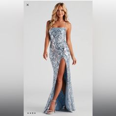 Perfect Condition, Never Worn! Elegant Silver Sequin Homecoming Dress, Silver Sequined Evening Dress For Homecoming, Glamorous Silver Evening Dress For Homecoming, Sequin Mermaid Dress, Windsor Dresses Prom, Midi Prom Dress, Long Red Dress, Prom Dresses For Sale, Black Prom Dress