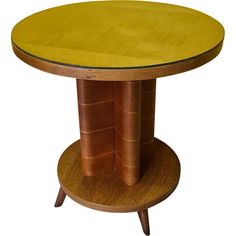 a wooden table with a glass top on it