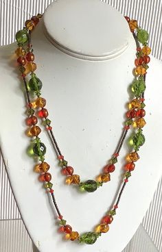 "40\" long yellow, orange and green glass beaded necklace" Beaded Rope Necklace, Beaded Rope, Orange And Green, Rope Necklace, Beaded Necklaces, Glass Bead Necklace, Yellow Orange, Green Glass, Necklace Etsy