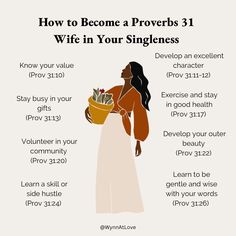 a woman holding a potted plant with the words how to become a provers 31 wife in your singleness