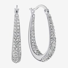 Included: 1 Pair of EarringsFeatures: Nickel Free, In A Gift BoxEarring Back: HingedStone Cut: RoundMetal Color: Silver ToneEarring Length: 28mmEarring Width: 4mmMetal: Pure Silver Over BrassCare: Wipe CleanStone Type: 140 CrystalEarrings Style: Hoop EarringsCountry of Origin: Imported Brass Hoop Earrings, Brass Hoops, Crystal Hoop Earrings, Earrings Hoop, Crystal Stones, Sparkling Crystal, Pure Silver, Stones And Crystals, Jewellery And Watches