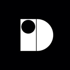 a black and white logo with the letter d in it's center, on a dark background