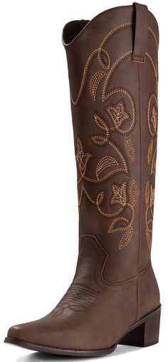 PRICES MAY VARY. 【Cowgirl Boots Style】:The 2.0 inches western wooden heel and classic western embroidery design showcase a classic but elegant western style. 【Comfortable Design】:The padded lining is soft and smooth & the latex insole is cushioned & supportive, providing comfort and warmth. 【Quality Synthetic Leathers】:Compared to leather，the uppers of our cowboy boots are more breathable and softer and looks the same 【Suitable Most Occasions】: These cowboy boots are perfect for pairing with jea