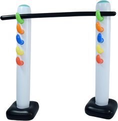 two white poles with multi colored hearts on them