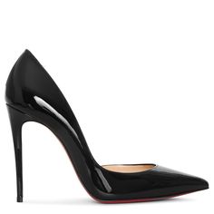 Black patent leather pumps from Christian Louboutin. The pumps have a 100mm heel and a pointed toe. Christian Louboutin Iriza, Black Patent Pumps, Black Patent Leather Pumps, Louboutin Heels, Red Sole, Red Bottoms, Patent Leather Pumps, Court Shoes, Wooden Flooring