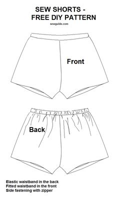 the front and back view of shorts with measurements for each side, which shows how to measure