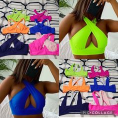 Lot Of 6 Shein Sexy Cross Underwire Bikini Swimsuit Top Size Medium Colors Pink Hot Pink Colorblock Lime Green Neon Orange Royal Blue Navy Blue Green Worn Once But Washed And Ready To Sell. All Others Brand New!! Originally Bought For Vacay. Mix It Up This Summer! Summer Swimwear With Crisscross Straps And Underwire, Summer Underwire Swimwear With Crisscross Straps, Pink Strapped Beachwear Swimwear, Pink Underwire Swimwear With Straps, Trendy Neon Swimwear For Beach Season, Pink Swimwear With Straps For Pool, Pink Strapped Swimwear For Pool, Underwire Swimwear With Crisscross Straps For Beach Season, Pink Swimwear With Straps