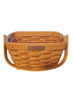 a wooden basket with handles on it