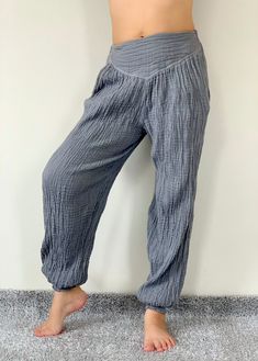 "Cotton Guaze Yoga Pants Super Soft. Elastic waist pants..Very comfy Pants and so beautiful - Free-size: Will fit woman - Condition: Brand new without tags. Material : 100% Cotton - Made in Thailand Approx. Measurement: Waist: 26\" - 33\" Hip: up to 56\" Inseam: 25\" Length: 38\" Angle : 8\"- 16\"" Comfortable Yoga Pants With Loosely Fitted Hips For Relaxation, Harem Yoga Pants With Elastic Waistband For Loungewear, Comfortable Harem Pants With Elastic Waistband, Comfortable Wide Leg Harem Pants For Relaxation, Long Yoga Pants With Elastic Waistband For Relaxation, Comfortable Yoga Pants With Loosely Fitted Hips, Casual Ankle-length Harem Yoga Pants, Casual Ankle-length Harem Pants For Yoga, Relaxed Fit Yoga Pants With Wide Waistband For Loungewear