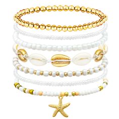 PRICES MAY VARY. Bohemian Beach Style: These summer bracelets are made of soft glass rice beads, zinc alloy, wax string, natural shell, featuring natural elements like seashells and starfish, creating a relaxed and fashionable resort-inspired look. Stackable Design: The summer bracelet set of 5 or 7 bracelets can be layered and stacked to allow for versatile personal styling. Comfortable Adjustable Size: The stretchy and flexible material ensures a lightweight and comfortable fit, suitable for v Bohemian Jewelry For Beach Party, Bohemian Beach Party Jewelry, Bohemian Strand Jewelry For Beach Party, Bohemian Friendship Bracelets For Summer Beach Party, Bohemian Friendship Bracelets For Beach Party, Bohemian Style Bracelet With Starfish Charm, Bohemian Friendship Bracelets For Summer Vacation, Bohemian Style Summer Friendship Bracelets For Beach Party, Bohemian Adjustable Jewelry For Beach Party