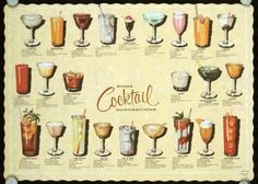 an old poster shows different types of cocktails