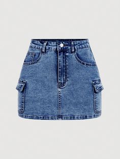 Women's Simple Front Button Multiple Pockets Denim Skirt, Casual Daily Wear Dark Wash Casual   Denim Plain A Line,Straight Medium Stretch  Women Clothing, size features are:Bust: ,Length: ,Sleeve Length: Shein Denim Skirt, Denim Button Skirt, Rod Wave, Denim Skirt Outfits, School Clothes, Denim Skirt Women, Denim Skirts, Jeans Casual, Flare Leg Jeans