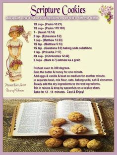 Scripture Cookies, Baking Soda Substitute, Bible Food, Biblical Times, Vintage Recipes, Amazing Food, The Recipe, The Bible, Baking Recipes