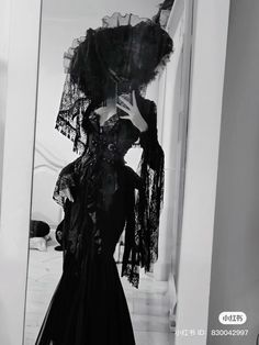 Gothic Dress Vampire, Gothic Fancy Dress, Fancy Dark Outfits, Goth Masquerade Dress, Pretty Black Dress Aesthetic, Casual Outfits For Women Aesthetic, Gothic Genre Aesthetic, Black Opera Dress, Dark Core Clothes