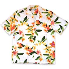 A playful display of colorful plumeria flowers found throughout Hawaii evokes happy memories of fun & laughter on this popular Hawaiian shirt. Enjoy our authentic Hawaiian aloha shirt in soft, lightweight rayon poplin. Our Hawaiian shirts are always designed & made proudly in Hawaii, USA. Spread collar Short sleeves Front button closure Allover floral print Genuine coconut buttons Print-matched left chest pocket Straight hems Size: S - 2XL Poplin Rayon Made in Hawaii, USA Size Chart in I Plumeria Flowers, Hawaii Usa, Tropical Shirts, Rayon Shirt, Aloha Shirt, Hawaii Shirt, Hawaiian Shirts, Popular Style, Shorts With Pockets