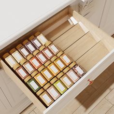 a drawer filled with lots of different types of soaps