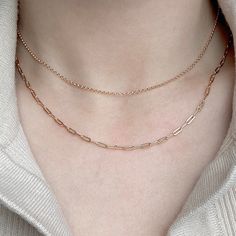 The Natasha Layered Chain Necklace is the perfect accessory for effortless layering. Featuring a two-row chain, this necklace is both understated and stylish. Simple and elegant, it provides a subtle yet refined touch to any look. Material: gold vermeil Length: shorter chain: 13.4"/340mm; longer chain: 15.4"/390mm; chain extender 2"/50mm Minimalist Double Chain Link Necklace, Minimalist Rose Gold Necklace With Double Chain, Minimalist Rose Gold Double Chain Necklace, Everyday Double Strand Layered Necklace With Paperclip Chain, Dainty Rose Gold Chain Necklace For Layering, Rose Gold Layered Clavicle Chain Necklace, Everyday Double Strand Chain Necklaces, Classic Double Chain Layered Necklace, Double Strand Gold Paperclip Chain Necklace