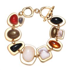 PRICES MAY VARY. This Gold Multi-Gemstone Charm Bracelet is a stunning piece of jewelry designed for women. The bracelet features a variety of colorful vintage resin gemstones, adding a vibrant and eye-catching touch to any outfit. Crafted with meticulous attention to detail, the high-quality gold metal adds a touch of elegance and sophistication to the overall design. It makes for a perfect gift option for birthdays, anniversaries, or any special occasion, allowing the recipient to flaunt their November Jewelry Birthstone, Resin Jewelry Necklaces, Tarnish Free Gold Jewelry, Staple Jewelry Pieces, 90s Jewelry Trends, Unfiltered Aesthetic, Jewelry For Moms, 70s Jewelry, Multi Gemstone Bracelet