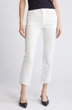 Cascading raw hems bring a casual edge to stretchy straight-leg jeans made partially with recycled fibers. Zip fly with button closure Five-pocket style 32% cotton, 20% recycled cotton, 19% lyocell, 19% recycled lyocell, 5% polyester, 5% elastane Machine wash, dry flat Made in Turkey Straight Bottoms With Frayed Hem For Spring, Spring Straight Bottoms With Frayed Hem, Spring Straight Cropped Jeans With Frayed Hem, Straight Cropped Jeans With Frayed Hem For Spring, Chic Straight Bottoms With Frayed Hem, Straight Leg Cropped Jeans With Frayed Hem For Work, Straight Cotton Bottoms With Frayed Hem, Stretch Bottoms With Frayed Straight Hem, Stretch Bottoms With Frayed Hem