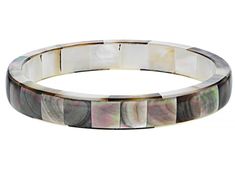 Tahitian mother-of-pearl 8.5 inch bangle. Measures approximately 7/16 of an inch in width and has no clasp closure. Colors, shapes, and sizes may vary. Mother Of Pearl Bangle Bracelets, Jewelry Television, Jewelry Clasps, Broken Chain, Sea Pearls, Akoya Pearls, Tahitian Pearls, Sterling Silver Flowers, Silver Flowers