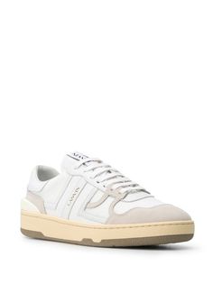 Lanvin Clay Leather low-top Sneakers - Farfetch Designer Beige Sneakers With Contrast Sole, Luxury Low-top Cream Sneakers, Luxury Cream Low-top Sneakers, Classic Off-white Lace-up Sneakers, Off White Leather Sneakers With Rubber Sole, Custom Cream Leather Sneakers With Vulcanized Sole, Classic Off White Low-top Sneakers, Classic Off-white Low-top Sneakers, Luxury Cream Sneakers With Textured Sole