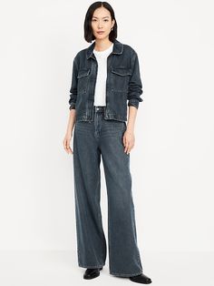 High-Waisted Baggy Wide-Leg Jeans | Old Navy Family Maternity, Family Pajamas, Back Patch, Wide Leg Jeans, Toddler Boys, Leg Jeans, Patch Pocket, Chloe, Old Navy