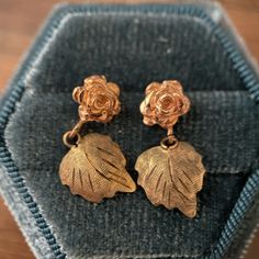 Romantic Estate "Black Hills" Style Earrings In 14k Solid Rose Gold And Yellow Gold, Beautifully Hand-Carved And One-Of-A-Kind! The Leaves Are Yellow Gold With Etched Surface To Make It Look Green. The Total Length Of The Earring Is A Little Short Of An Inch. The Rose Flower Is 7.1mm. They Are Super Elegant And Sure To Turn Heads! Stamped 14k On The Post But Mostly Worn Off And I Can’t Get A Good Picture Of It Because It’s Too Faint Excellent Condition / No Backings. Professionally Cleaned. Sold Formal Rose Gold Earrings With Rose Design, Rose Gold 14k Flower Earrings For Wedding, Formal Gold Earrings With Rose Design, Rose Gold 14k Flower Earrings For Anniversary, Rose Gold Pierced Flower Earrings For Formal Occasions, Rose Gold Flower Design Earrings For Formal Occasions, Rose Gold Rose Design Flower Earrings For Formal Occasions, Rose Gold Flower Earrings For Formal Occasions, Rose Gold Flower Earrings For Formal Events