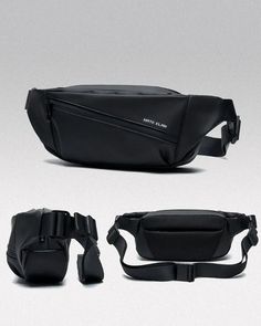 a black fanny bag with two straps on the side and an empty fanny bag in front