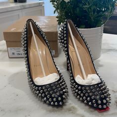 Christian Louboutin Fifi Spikes Heel, New In Box And Never Worn. A Bit Too Small For Me. Gorgeous Shoes. No Returns Or Refundsplease Ask Questions. Designer Spiked Leather Heels, Leather Heels With Silver Studs For Night Out, Designer Leather Heels With Spikes, Black Leather Heels With Silver Studs, Leather Heels With Silver Studs For Formal Occasions, Formal Leather Heels With Silver Studs, Silver Heels With Spikes For Formal Occasions, Silver Spiked Heels For Formal Occasions, Leather Heels With Silver Studs For Evening