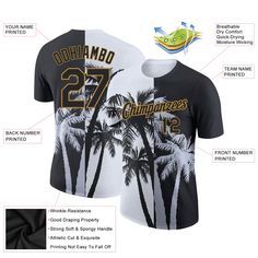 Custom White Black-Old Gold 3D Pattern Design Hawaii Coconut Trees Performance T-Shirt 3d Pattern Design, T Shirt Sale, Logo Wear, Coconut Trees, Orange Texas, 3d Pattern, Suit Up, Flag Colors, Baseball Shirts