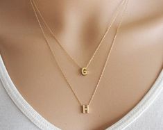 Gold Layered necklace, Gold initial Layered Necklace, Gold initial Necklace, layering necklace ,Tiny Initials Layered Necklace Elegant Layered Initial Pendant Necklace For Gift, Elegant Layered Necklace With Initial Pendant, Elegant Layered Necklace With Initial Pendant For Gift, Minimalist Initial Necklace For Layering, Elegant Gold Initial Necklace For Layering, Layered Diamond Necklace, Layered Necklace Gold, Gold Layered Necklace, Gold Initial Necklace