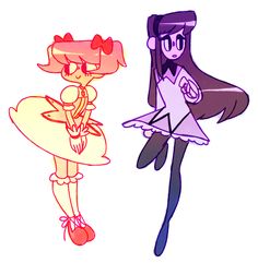 two cartoon girls are standing next to each other