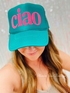 Ciao Trucker Hat •adjustable snap back w/ sweatband •tat 14 business days Trendy Adjustable Sports Hat, Summer Baseball Cap With Sweatband, Summer Hats With Sweatband, Summer Hats With Sweatband One Size Fits Most, Green Visor Hat With Letter Print, Adjustable Baseball Cap With Sweatband, Adjustable Summer Hat With Sweatband, Adjustable Visor Hat With Letter Print, Trendy Adjustable Visor Snapback Hat