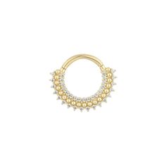 Introducing the Heart of Gold—a striking luxe clicker that'll make everyone green with jewelry envy! Boasting 28 fancy Swarovski CZs and crafted with solid 14k gold, this beauty is perfect for your daith, septum, or helix piercings. Details This style is 16 Gauge and is available in 5/16" and 3/8" Gemstone: (28) 0.9mm Swarovski CZ Solid 14k gold - Available in Yellow, White & Rose Our clickers have a hinged clasp for an easy open / close Clickers have a lifetime guarantee against any manufacturi 14k Gold Hoop Jewelry With Diamond Accents, 14k Gold Jewelry With Diamond White Halo, 14k Gold Halo Jewelry In Diamond White, Luxury Yellow Gold Jewelry With Sparkling Stones, Elegant Gold Septum Ring For Gift, Dazzling 14k Gold Jewelry With Sparkling Stones, 14k Gold Septum Ring With Halo Detail, 14k Gold Septum Ring With Halo, Elegant Gold Septum Ring With Halo Detail