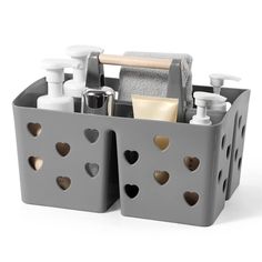 a gray container filled with lots of different items