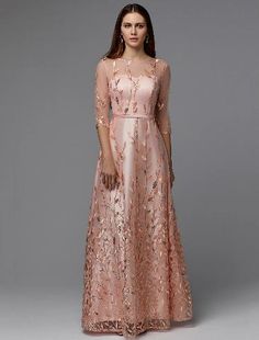 A-Line Floral Dress Wedding Guest Floor Length 3/4 Length Sleeve Illusion Neck Bridesmaid Dress Lace with Pattern / Print Appliques Fitted Half-sleeve Evening Dress For Wedding, Fitted Half Sleeve Evening Dress For Wedding, Fitted Evening Dress With 3/4 Sleeves For Prom, Sheer Full Length Wedding Dress, Full Length Sheer Wedding Dress, Pink Sheer Evening Dress For Formal Occasions, Pink Sheer Evening Dress For Formal Events, Formal Pink Sheer Evening Dress, Floral Dress Wedding